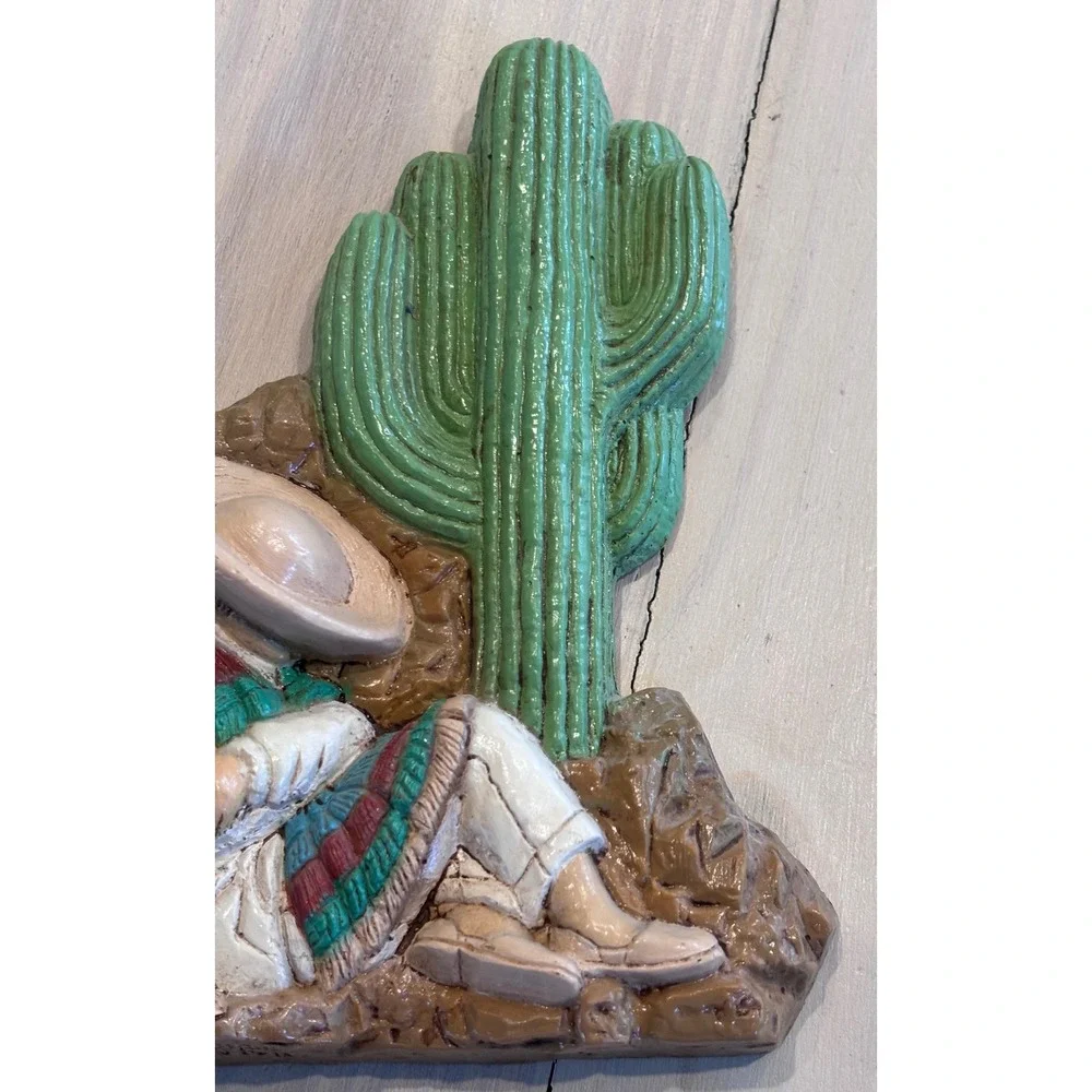 Vintage 1988 Frankie's Designs Sleeping Mexican Man Cactus Wall Plaque Decor